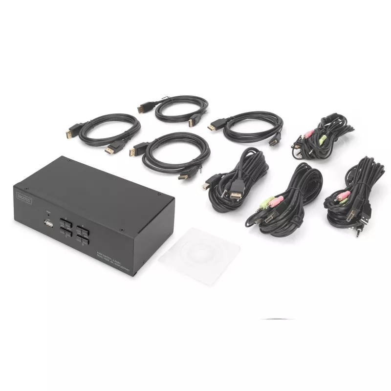 DIGITUS KVM jungiklis, 4 prievadai, dvigubas ekranas, 4K, DisplayPort®