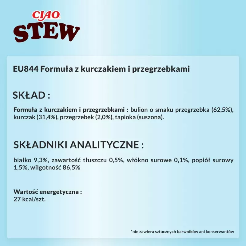 Drėgnas skanėstas katėms INABA Ciao Stew Vištiena ir Jūros šukutės 40 g – be grūdų, suaugusioms katėms
