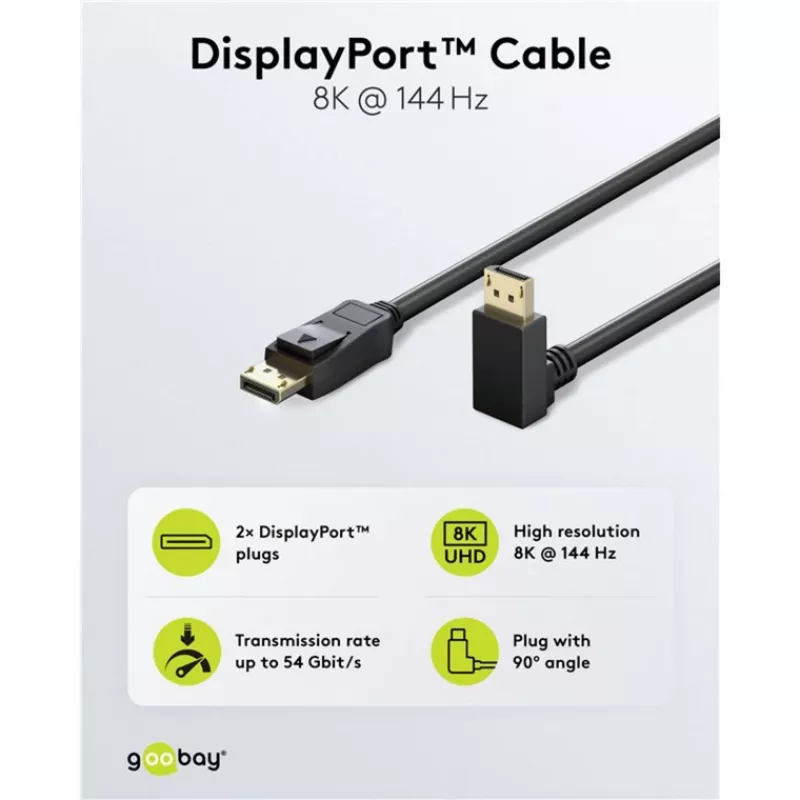 DisplayPort kabelis WENTRONIC 77057 — DisplayPort 1.4, 54 Gbit/s, iki 8K 144 Hz