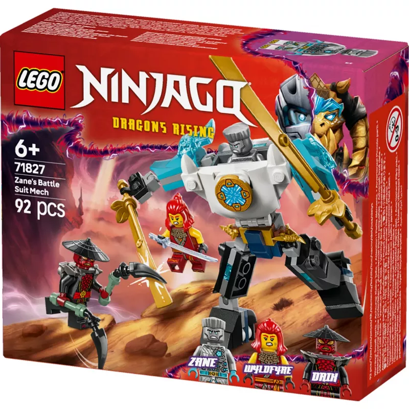 LEGO NINJAGO rinkinys 71827 Zane's Battle Suit Mech, 92 detalės, 2 minifigūrėlės, aukštis 100 mm, amžius 6+