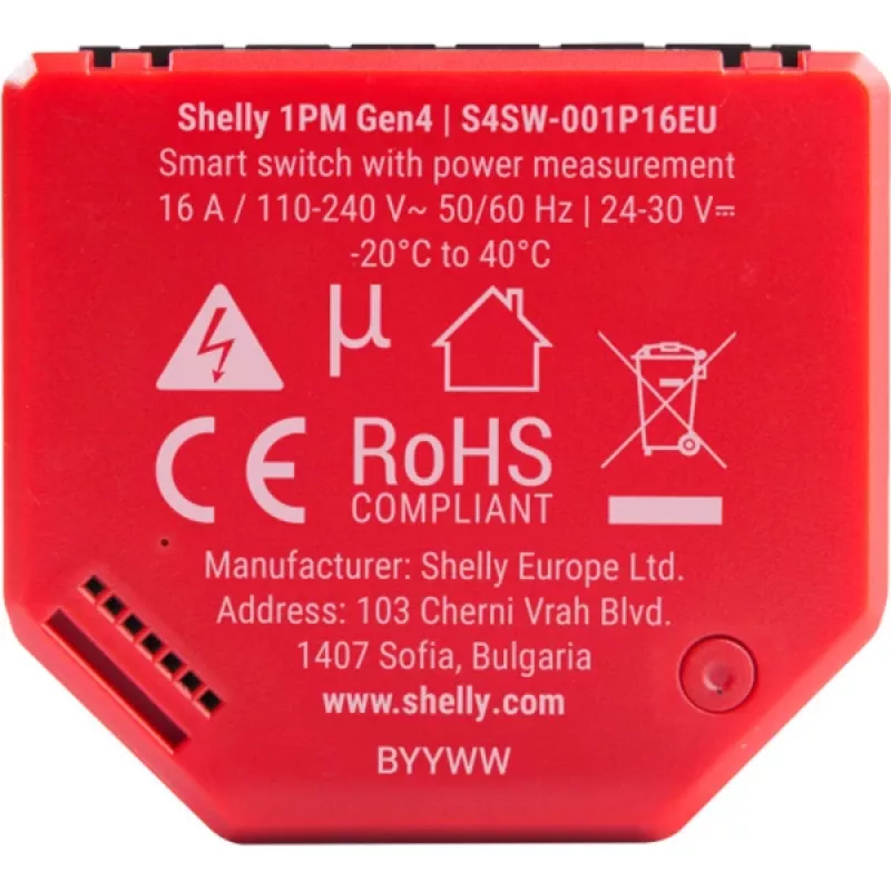 Shelly 1PM Gen4 2 vnt. komplektas · Įmontuojama relė · 1 kanalas · 16A · Energijos matavimas