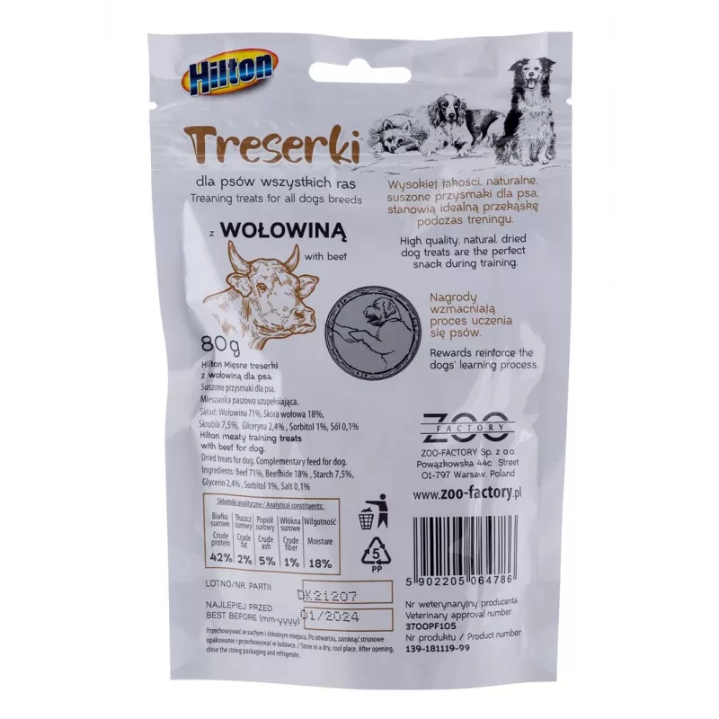 Šunų dresūros skanėstai Hilton Treaning treats Beef 80 g