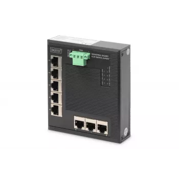 Digitus 8 prievadų Gigabit Ethernet tinklo jungiklis, plokščias, pramoninis, nevaldomas