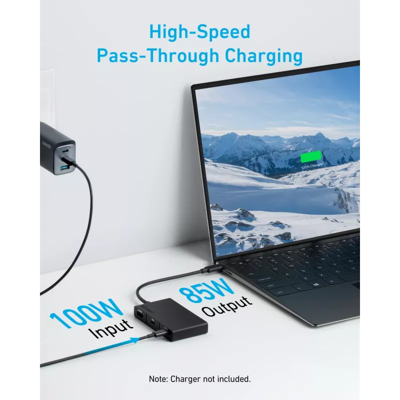 Anker 332 A8356G11 USB-C šakotuvas 5-in-1, 4K HDMI vienam ekranui, juodos spalvos