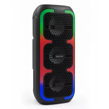 Nešiojamas stereo garsiakalbis SQUEAK SQ1009 – Bluetooth 5.3, 45W RMS, 10h baterija, FM, USB, AUX, LED, 1800 mAh, Juodas