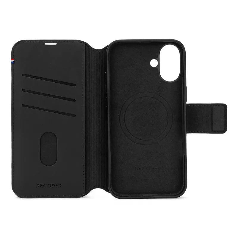 Odinė dėklė iPhone 16, juoda