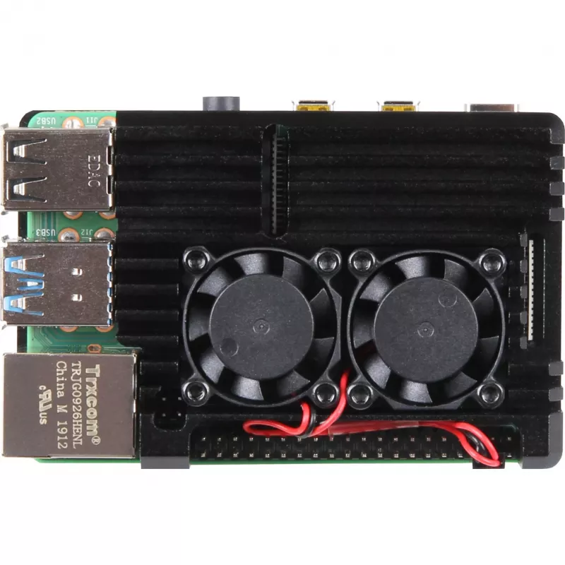 JOY-IT RPI CASE ALU07F - Korpusas Raspberry Pi 4, Aliuminis, Ventiliatorius, Juodas (RB-ALUCASEP4+07FAN)
