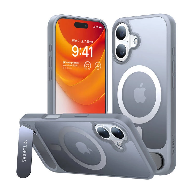 Dėklas Torras Pstand Series, skirtas iPhone 16 Plus (Titano pilka)