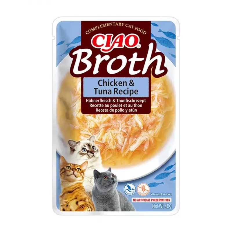 INABA Ciao Broth gardėsiai katėms, vištiena, lašiša ir tunas, 10 x 40 g