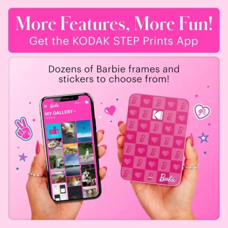 Barbie x Kodak STEP Slim belaidis momentinis nuotraukų spausdintuvas, ZINK 2x3'', 1ppm, Bluetooth, rožinis