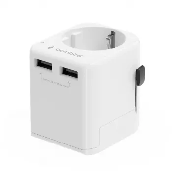 Universalus kelioninis adapteris GEMBIRD TPA-EU2A12-01-W 12W USB maitinimo adapteris tarptautiniams kištukams
