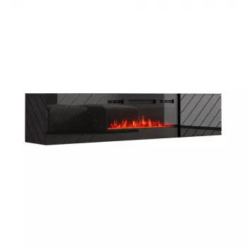 Spintelė TV su elektriniu židiniu cama meble LUXE 301126, 182,6×34,5×37,5 cm, juodos glotnios spalvos