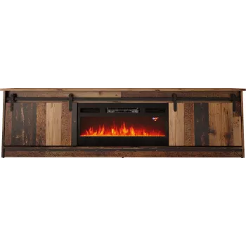 Spintelė televizoriui Cama Meble GRANERO su židinio sekcija, 2000×567×350 mm, medžio drožlių plokštė/MDF, stumdomos 2 durys, matinė sena mediena