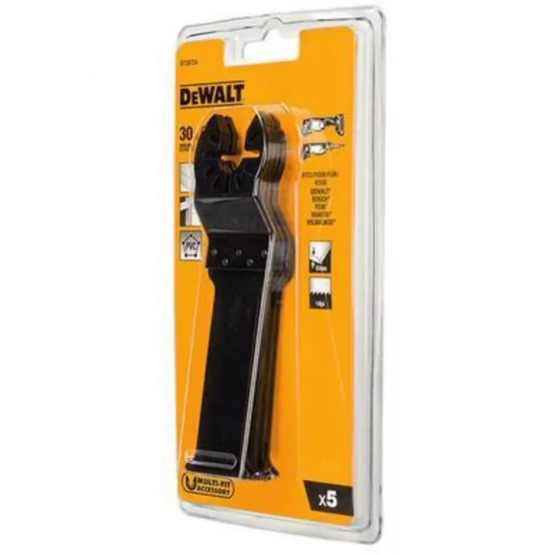 DEWALT DT20724-QZ įleidžiamojo pjovimo geležtės daugiafunkciams įrankiams, 67 x 30 mm, HCS, kietmedžiui, plastikui ir gipso kartonui, 5 vnt.