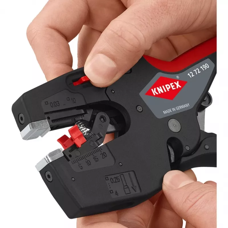 Knipex elektriko daugiafunkcis įrankis NexStrip 12 72 190 SB – laidų nuėmimo ir užspaudimo įrankis