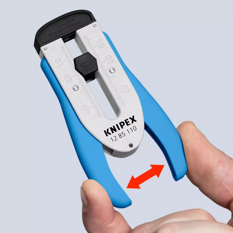 KNIPEX 12 85 110 SB šviesolaidžio nuėmimo ir apvalkalo nuėmimo įrankis (mėlynas/baltas)