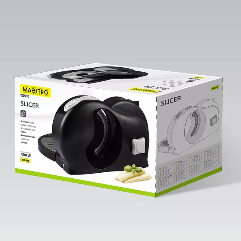 Pjaustyklė Maestro MR-591 – elektrinė virtuvinė pjaustyklė, modelis MR-591, juoda