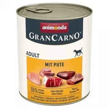 Šlapias šunų ėdalas animonda GranCarno Adult kalakutiena 800 g — konservuotas, be grūdų, be glitimo, 10,5 % baltymų, 5 % riebalų