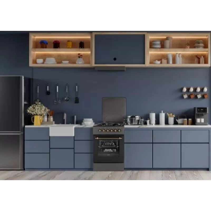 Dujinė-elektrinė viryklė MPM MPM-56-KRM-13, 4 dujinės kaitvietės, elektrinė orkaitė 58 L, mechaniniai rankenėlės, juoda