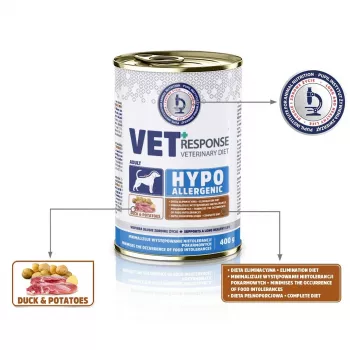 VET RESPONSE Hypoallergenic Duck šlapias šunų ėdalas - 400 g