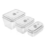 ZWILLING Fresh & Save 36803-003-0 stiklinių vakuuminių konteinerių rinkinys, stačiakampiai, 3 vnt. (S/M/L, 0,35/0,75/1,6 L), borosilikatinis stiklas, tinka mikrobangėje, orkaitėje ir indaplovėje, pilka/skaidru