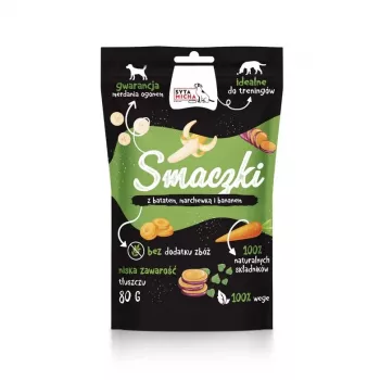 Šunų skanėstai SYTA MICHA Vege Sweet Potato Carrot Banana, hipoalerginiai treniruočių skanėstai, 80 g