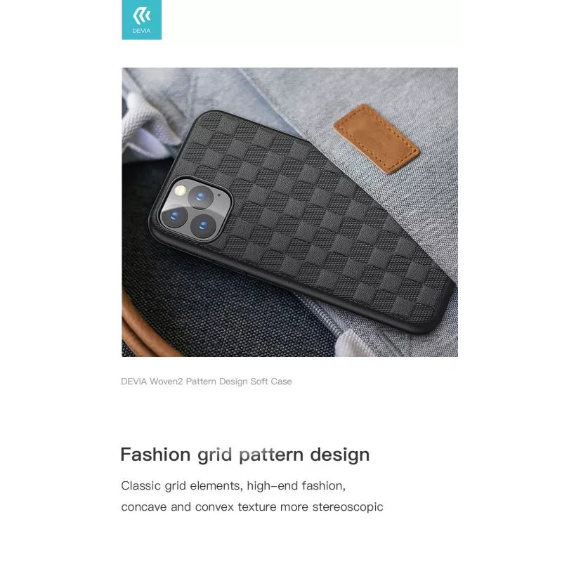 Minkštas apsauginis dėklas Devia Woven2, skirtas iPhone 11 Pro Max, austos tekstūros, juodas