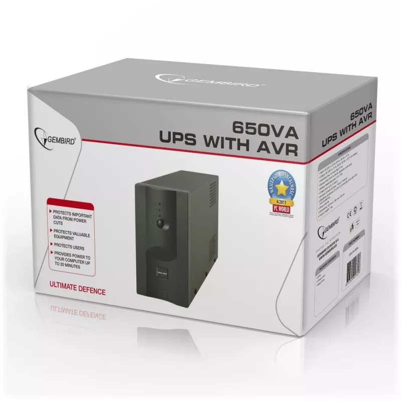 Gembird UPS-PC-652A nepertraukiamo maitinimo šaltinis (UPS) Line-Interactive 0,65 kVA 390 W 3 AC lizdai