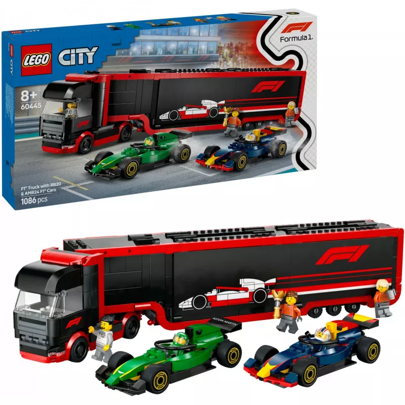 LEGO CITY 60445 F1 - Sunkvežimis su RB20 ir AMR24 F1 bolidais