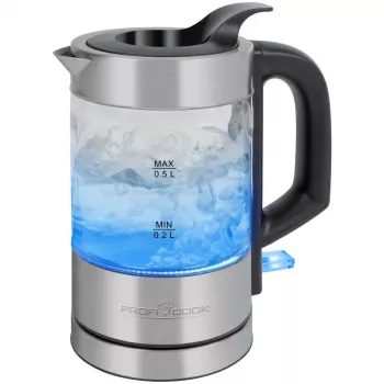 ProfiCook PC-WKS 1228 G elektrinis virdulys 0,5 L 1100 W Nerūdijantis plienas, Skaidrus