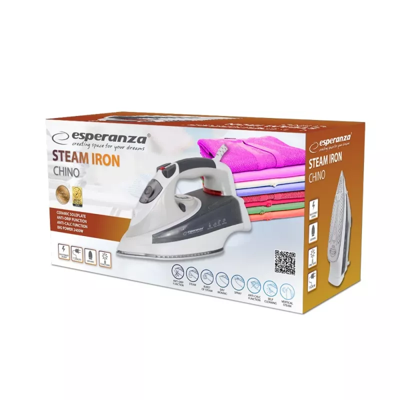 Lygintuvas ESPERANZA CHINO EHI009 — sausas ir su garais, 0,3 L bakelis, keraminis padas, 220–240 V, 50–60 Hz, 1,5 m laidas