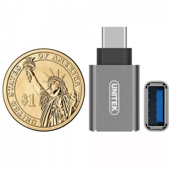 UNITEK Y-A025CGY USB-C (vyriškas) į USB-A (moteriškas) adapteris, aliuminis