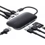 USB-C stotelė nešiojamam kompiuteriui AUKEY CB-C71 — 3x USB‑C (USB 3.2 Gen1), HDMI, RJ‑45, MicroSD, USB PD 100W, 0,15 m kabelis, juoda