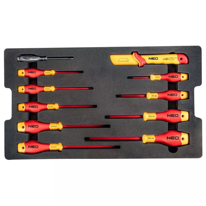 Neo Tools elektriko serviso dėžė 52 vnt. 22 tvirtame korpuse