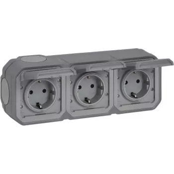 Legrand Plexo NEW APWG 069743L 3-jų vietų Schuko kištukinis lizdas IP44 pilkas 5 (069743L)