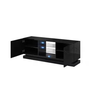 TV spintelė Cama Meble QIU 160 – juodas blizgus MDF, 1600×420×570 mm