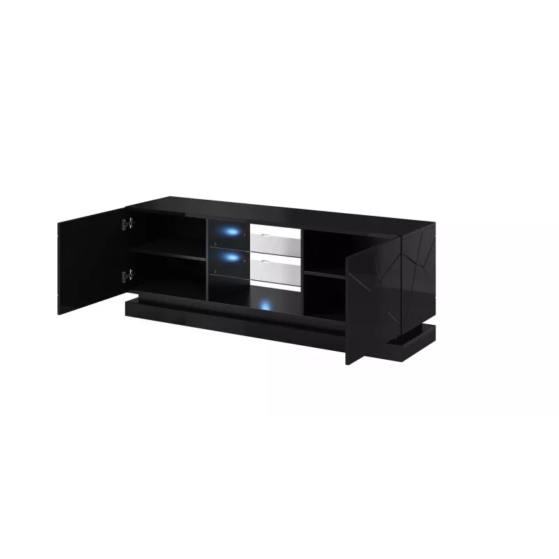 TV spintelė Cama Meble QIU 160 – juodas blizgus MDF, 1600×420×570 mm