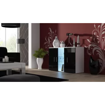 Sideboard Cama Meble SOHO S7 120 cm — 3 durys, 4 lentynos, baltas viršus, juodas blizgesys