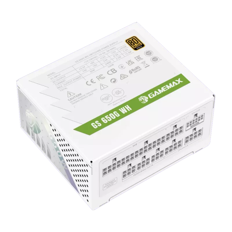 Gamemax GS 650G WH 650W maitinimo blokas, 80 PLUS Gold, pilnai modulinis, baltas