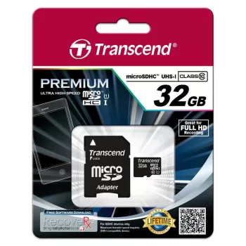 Transcend TS32GUSDU1 32GB microSDHC Class 10 UHS-I atminties kortelė su adapteriu