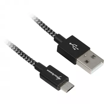 USB 2.0 laidas, USB-A kištukas > Micro-USB kištukas (juodas/pilka, 2 metrai, pintas)