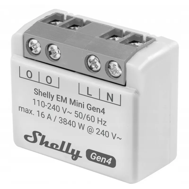 „Shelly Relay EM Mini Gen4“ išmanioji relė 1 kanalas Wi‑Fi Matter Zigbee Bluetooth 8A, 110–240V, energijos matuoklis