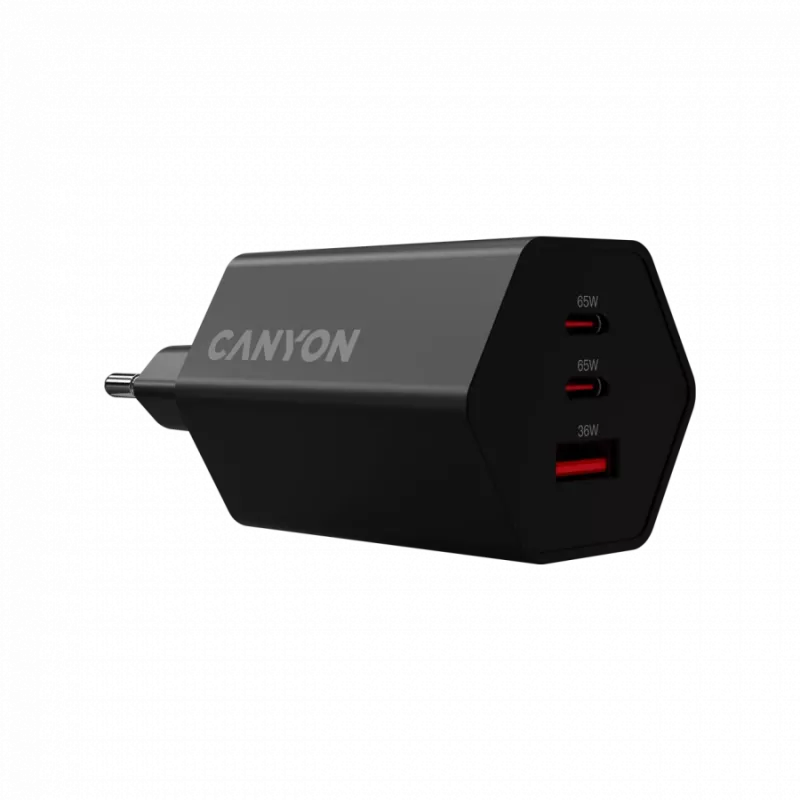 CANYON Charger HEXAGON 65 GaN 65W 2xPD 1xQC EU Juoda (CND-CHAHEX65B)