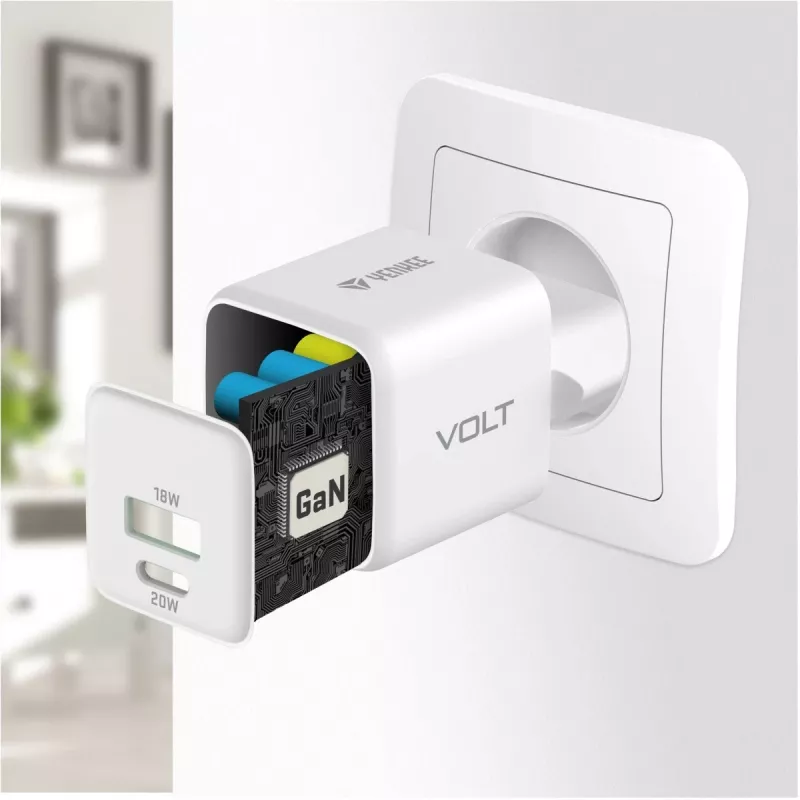 Sieninis USB-C / USB-A įkroviklis YENKEE YAC G38 20W 3A Power Delivery