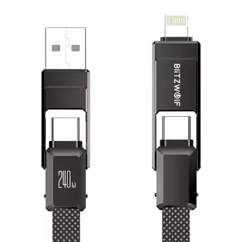 4-in-1 kabelis BlitzWolf BW-HDC7 — USB-C, Lightning, USB-A, Micro-USB 1,2 m 240 W juodas