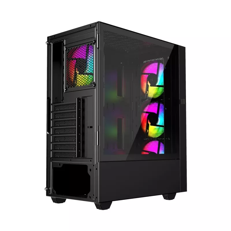 Korpusas GEMBIRD CCC-FC-4000 Midi Tower juodas, grūdintas stiklas, RGB apšvietimas, ATX/Micro-ATX/ITX