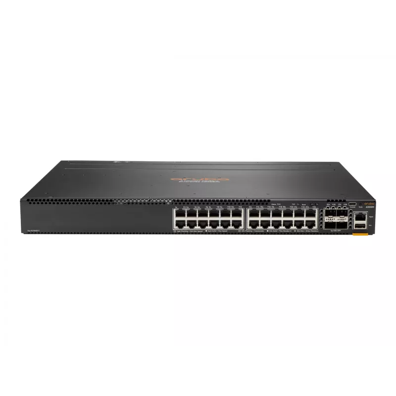 HPE Aruba 6300M - jungiklis - L3 - valdomas - 24 x 10/100/1000 + 4 x 1 Gigabit / 10 Gigabit / 25 Gigabit / 50 Gigabit SFP56 (aukštyn / krovimas) - priekis į galą