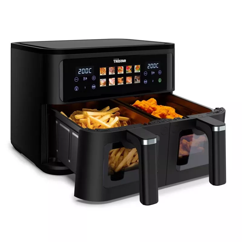 Karšto oro gruzdintuvė Tristar FR-9075 Double 9 L, 2500 W, jutiklinis valdymas, LCD, juoda, 60 °C min