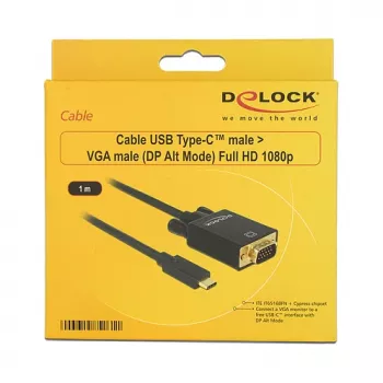 Vaizdo kabelio adapteris DeLOCK 85261 USB Type-C į VGA 1 m Juoda