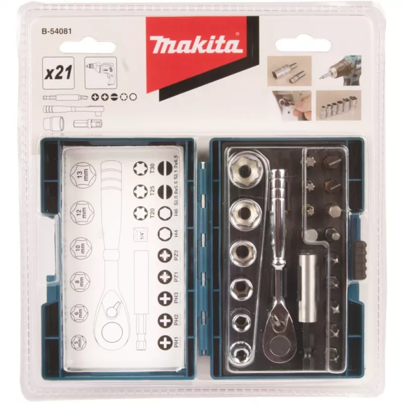 Makita atsuktuvo antgalių ir reketo rinkinys, 21 vnt. (B-54081)